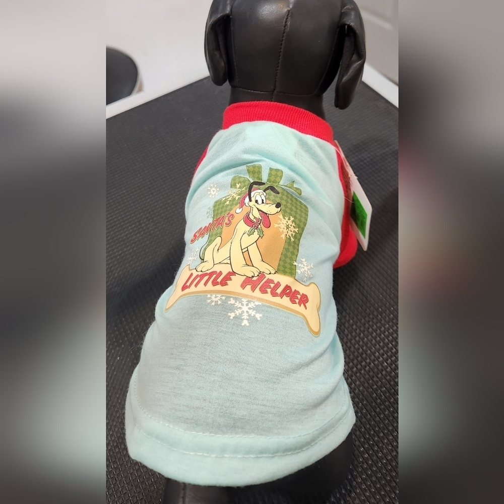 Disney Santa's Little Helper Pluto Blue Red Dog Christmas Tee - Picture 2 of 3